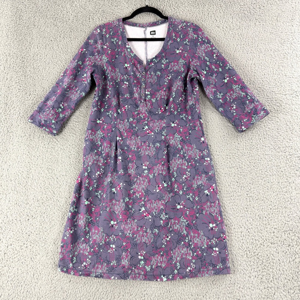 REI Henley Dress Womens M Purple Floral 3/4 Sleeve Cotton Blend Casual 835256